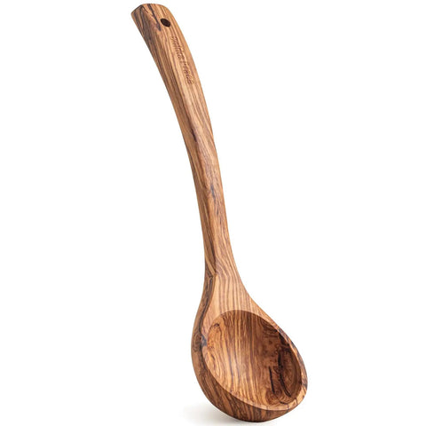 Premium Italian Olive Wood Ladle Kitchen Spoon That Totally Slaps With 12 Inch Long Handle And Deep Bowl Head For Cooking Soup Naturally Handcrafted Non Toxic Serving Tool