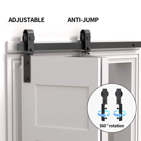 36 Inch Single Bifold Sliding Barn Door Hardware Kit for Closet Doors With Space Saving Track and Quiet, Smooth Rollers, installed view