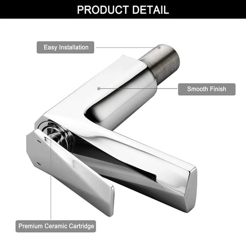 Solid Brass Bathroom Sink Faucet With Single Handle And Single Hole Design, Chrome Finish, Includes Supply Hose