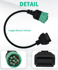 9 Pin To 16 Pin OBD2 Adapter Cable For Heavy Duty Trucks And Commercial Vehicles Type 2 Green J1939