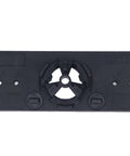 Front view of black ABS plastic hinge hole saw jig drilling guide for 35mm hole saw.