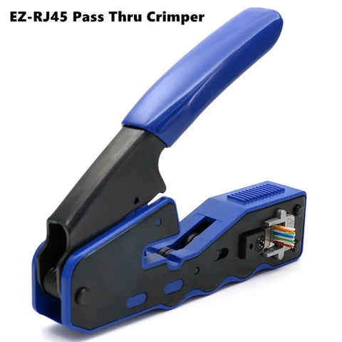 RJ45 Pass Through Crimp Tool For Cat5 Cat5e Cat6 Cat6a And Cat7 Shielded Mod Plugs 8P8C Built In Pass Through Blade Compact Design