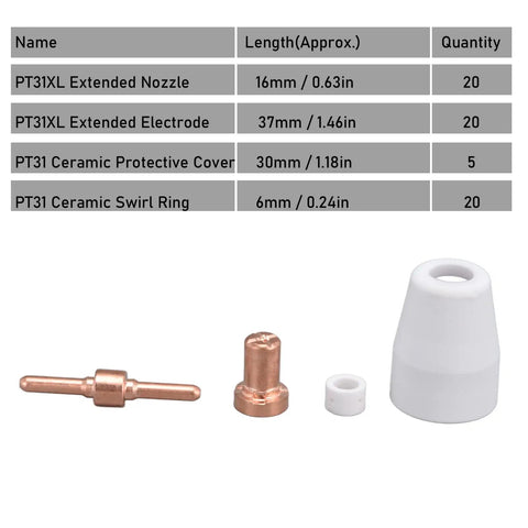 65 Piece Plasma Cutting Electrode Tips Kit High Temperature Resistant Ceramic Copper Consumables Replacement For Plasma Cutters