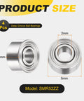 SMR52ZZ Deep Groove Ball Bearings 4 Pack, 2x5x2.5mm, 440C Stainless Steel, Double Shielded, side and front view