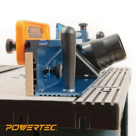 Heavy Duty 24 Inch Router Table Fence System With Rail Coping Sled showing toggle clamp and dust port for precision woodworking.