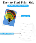 Sublimation Paper 8.5 By 11 Inches 150 Sheets 120Gsm Inkjet Printer Compatible with two sides visible, hot air balloon print.