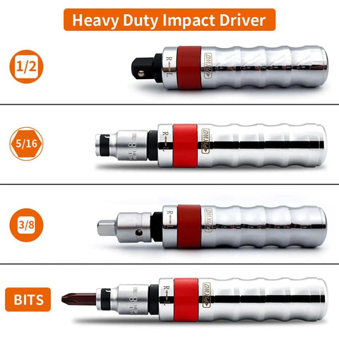 35 Piece Impact Driver Set With One Half Inch And Three Eighth Inch Reversible Bits And Extractor S2 Steel For Loosening Rusted Fasteners Or Frozen Bolts Heavy Duty For Motorcycles And Engine Repair Projects showing various drivers.