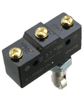 Rock Solid Spdt No Nc Roller Plunger Micro Limit Switch with Panel Mount Screw Terminals, 15A 250VAC, black plastic housing.