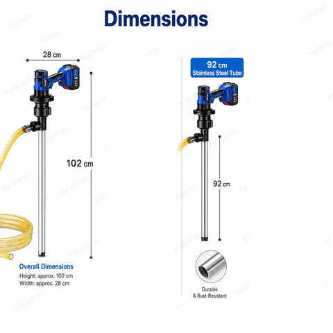 Cordless Electric Oil Drum Pump With 92cm Stainless Steel Tube And Long Hose For Diesel Fuel Transfer Brushless Motor High Flow Rate Fast Transfer Jobsite Convenience Heavy Duty Battery Operated Portable