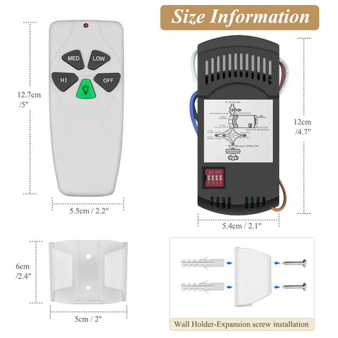 Universal Ceiling Fan Remote Kit With Light Dimmer And 3 Speed Control Includes FAN28R Receiver And Wall Mount.