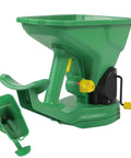 Effortless Hand Crank Seed Spreader 1.5L for garden and lawn with gear adjustment, showing sleek design and manual seeder functionality.