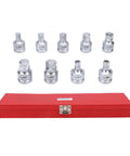 Badass 9 Piece 3/4 Inch Drive Hex Bit Socket Set Featuring Spline Bits H14 H17 H19 H21 H22 H23 in red case with shiny steel bits.