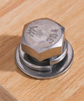Bolt with 304 Stainless Steel Flat Washers and Lock Washers Set Built to Last, 100 Pcs Total, mounted on wood surface