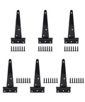 Heavy Duty T Door Hinges With Reinforced Shafts And Screws Included, black zinc iron hinges set for wooden gates, sheds, barns.
