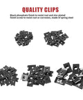 170 Piece U Nut Clips Assortment Kit With Zinc Plated Phillips Screws Black Phosphate Finish Rust Resistant Auto Body Trim Fasteners in various arrangements.