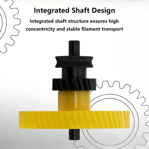 Heavy Duty Hardened Steel Extruder Gear Kit for P2S with Integrated Shaft Design close-up with gears and shaft.