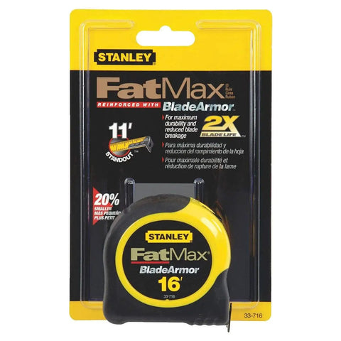 16 Ft Tape Measure With BladeArmor Coating, Made In USA, packaging showing 11 inch standout and stud markings