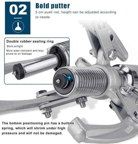 Close-up of Beefy 30 Ton Hydraulic Gear Puller Kit focusing on push rod and sealing ring in a rugged design.