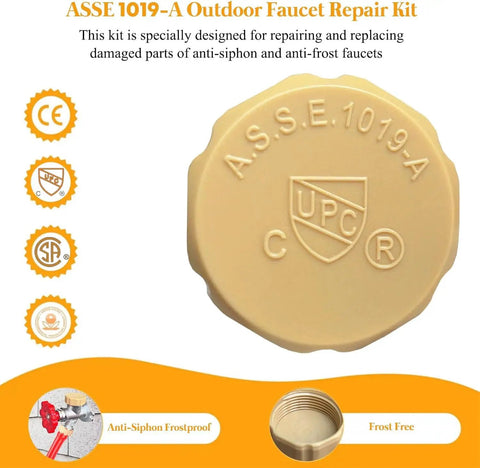 2 Pack Vacuum Breaker Replacement Kit For Outdoor Faucets And Hose Bibs Anti Siphon Frost Free Sillcock Valve Repair Kit Includes 1019 A Parts Compatible With VACVBKX1B, showing ASSE 1019-A component and safety certifications