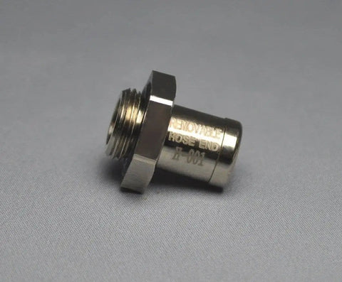 Close-up of the oil drain valve with removable hose end, 12mm-1.25 fit for fast clean oil changes, no stripped threads.