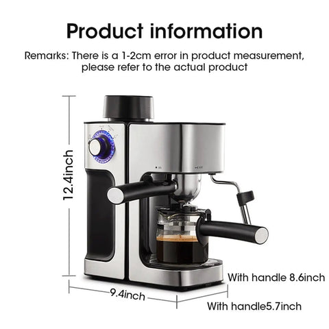 Side view of Fast Heating Automatic Espresso Machine With Milk Frother Wand For Cappuccino Latte Macchiato And More