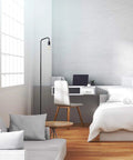Industrial Metal Floor Lamp For Living Room And Beyond in modern bedroom setup, minimalist black design, durable metal build