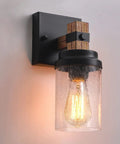 One Light Rustic Wall Sconce For Bathroom And Hallway With Metal Wood Grain Vanity Light And Glass Shade Handmade Farmhouse