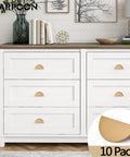 Champagne Bronze Cabinet Cup Pulls 10 Pack Modern Drawer Handles installed on white dresser, zinc alloy, 64mm center to center