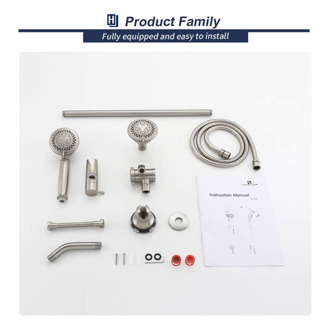 High Pressure Shower Head With Handheld Combo In Brushed Nickel 5 Settings 4 Inch Rain Head And Handheld with components
