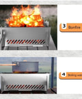 Portable Foldable BBQ Grill With Carry Bag For One To Two People On The Go Mini Charcoal Grill in use for bonfire and boiling water