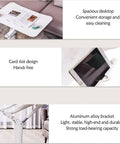 Mobile Standing Desk With Pneumatic Height Adjustment Rolling Sit Stand Cart Riser Low Profile Couch Bed Desk with card slot design.