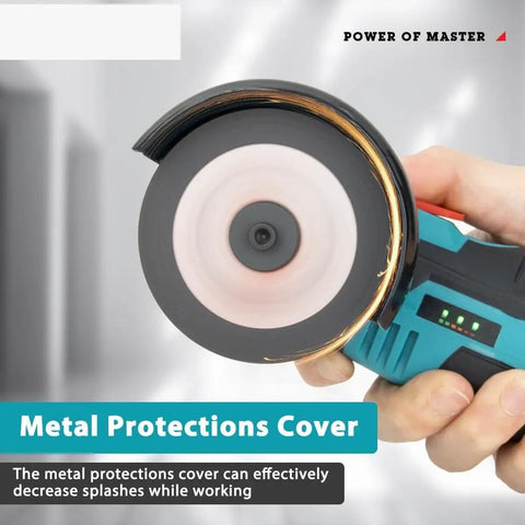 Hassle Free 12V Cordless Mini Angle Grinder And Polishing Machine With 16mm Disc Bore featuring a protective metal cover for safety.