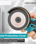 Tough As Nails Mini Angle Grinder 12V Cordless Rechargeable Power Tool with metal protection cover for dust-free grinding.