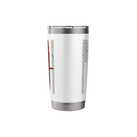 Airplane Pilot American Flag Design Stainless Steel Insulated Tumbler With Dual Wall Keeps Drinks Hot Or Cold Leak Proof Clear Slider Lid BPA Free White Finish.