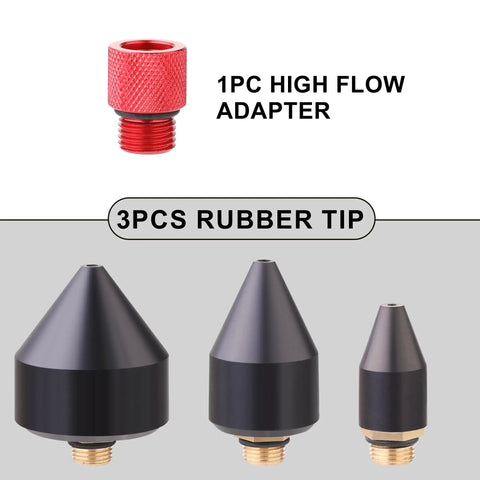 One Eighth Inch Rubber Tip Set For Air Blow Gun With One Half Inch High Flow Adapter Four Piece Nozzle Kit Featuring 15mm 24mm 35mm Rubber Tips And Brass Fittings For A Tight Universal Air Compressor Connection