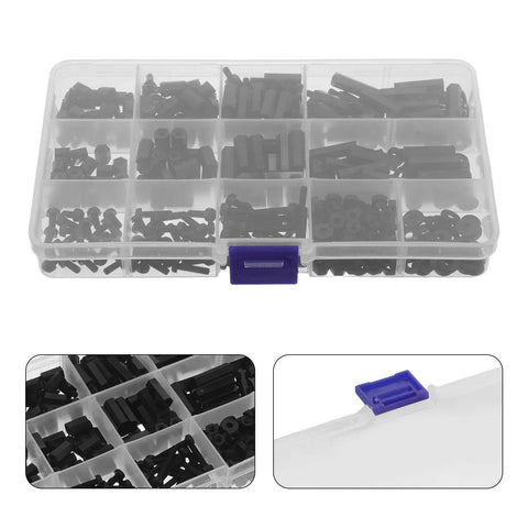 Badass Black Nylon Hex Standoff Hardware Kit With Tight Screws Nuts And Washers Plus Slick Storage Case for organized electronic builds.