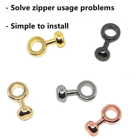 Two Piece Copper Zipper Insert Buckle Kit For Purses And Pouches Handbag Repair DIY Clip For Pochette Small Bag Chain Strap Metal Buckles Replacement Easy Install Zipper Handle Repair, showing various metal colors