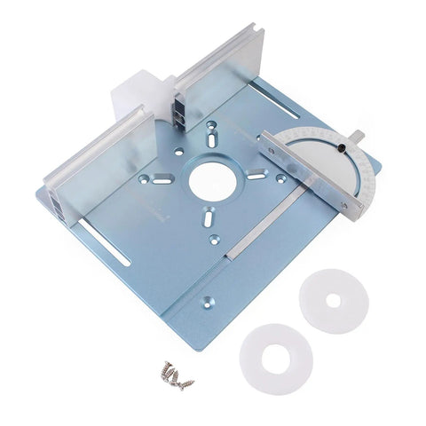 Aluminum Router Insert Plate With Pre-Drilled Holes For Trimming Machines, Router Base Plate For Woodworking, Durable Anodized Alloy shown with accessories