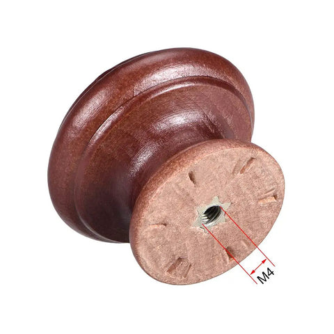 Premium Solid Wood Round Cabinet Knobs 12 Pack 37mm Drawer Pull Handles For Dresser Kitchen Wardrobe Game Changer Upgrade Chunky Furniture Hardware With Screws Dark Red Rustic Style showing M4 thread and detailed view.