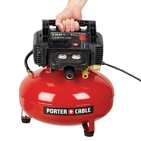 Oil Free 6 Gallon Pancake Air Compressor With 150 PSI Max, portable and easy to move, ideal for finishing nailers and light air tools