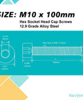M10 X 100Mm Hex Socket Head Cap Screws Bolts 12.9 Grade Alloy Steel dimensions and specifications diagram