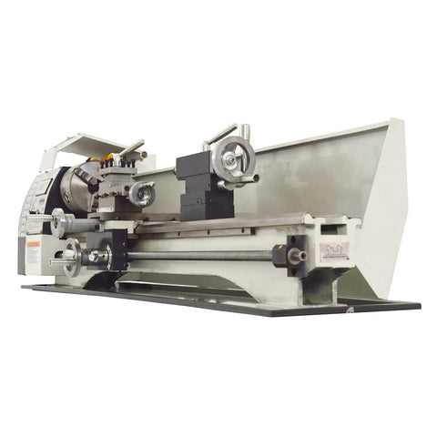 Precision Benchtop Metal And Wood Lathe Machine With 1100 Watt Brushless Motor Variable Speed Control, viewed from side, showcasing solid build and controls.