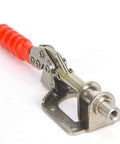 Professional Grade 304 Stainless Steel Toggle Clamp For Woodworking, heavy duty with red rubber handle and durable base.