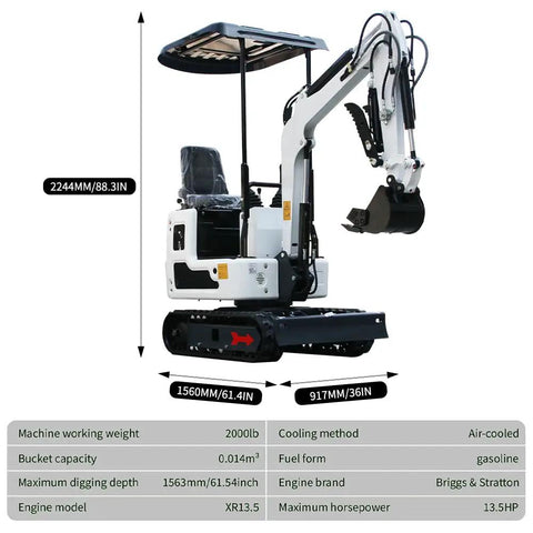 One Point Two Ton Mini Excavator With Nine Attachments For DIY Yard Landscaping 13.5HP Briggs And Stratton Gas Engine Unassembled Digger