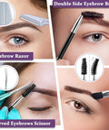 7 Piece Eyebrow Tweezers Set With Curved Scissors And Eyebrow Razor For Ingrown Hair Removal, Double Sided Brush in use
