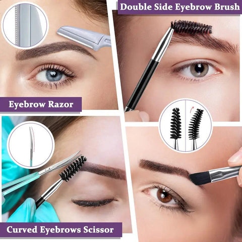 7 Piece Eyebrow Tweezers Set With Curved Scissors And Eyebrow Razor For Ingrown Hair Removal, Double Sided Brush in use