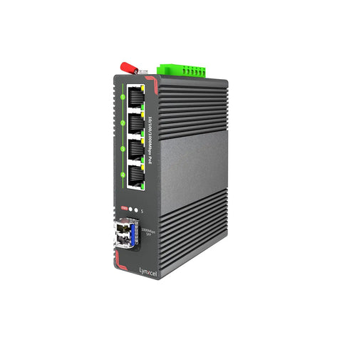 Industrial 5-Port PoE Gigabit Din Rail Ethernet Switch With 4 PoE Plus Ports, 65W Total PoE, 48V Output, 1 X SFP Port And Included LC Module