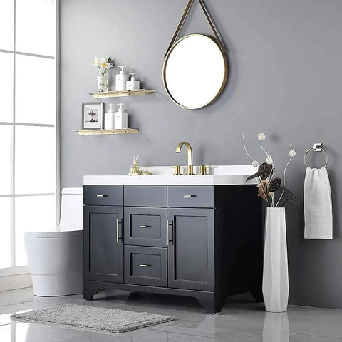 Two Handles 8 Inch Widespread Bathroom Faucet In Brushed Gold Finish With Valve And Metal Pop Up Drain Three Hole Mount