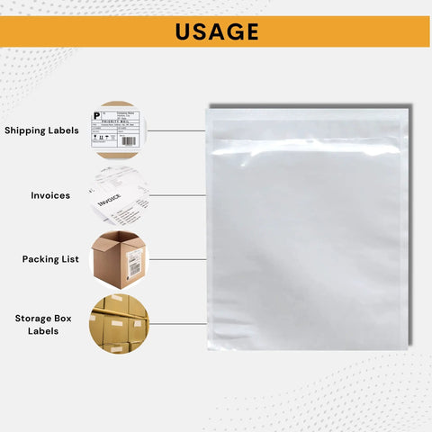 Usage examples of 1000 Pack Self Adhesive Shipping Label Sleeves 7x10 Inch Clear Peel Stick Packing Slip Pouches for various documents.