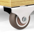 Close-up of one caster from set of 8 1 inch fixed caster wheels with screws, brown, for light duty carts, low profile non marking.